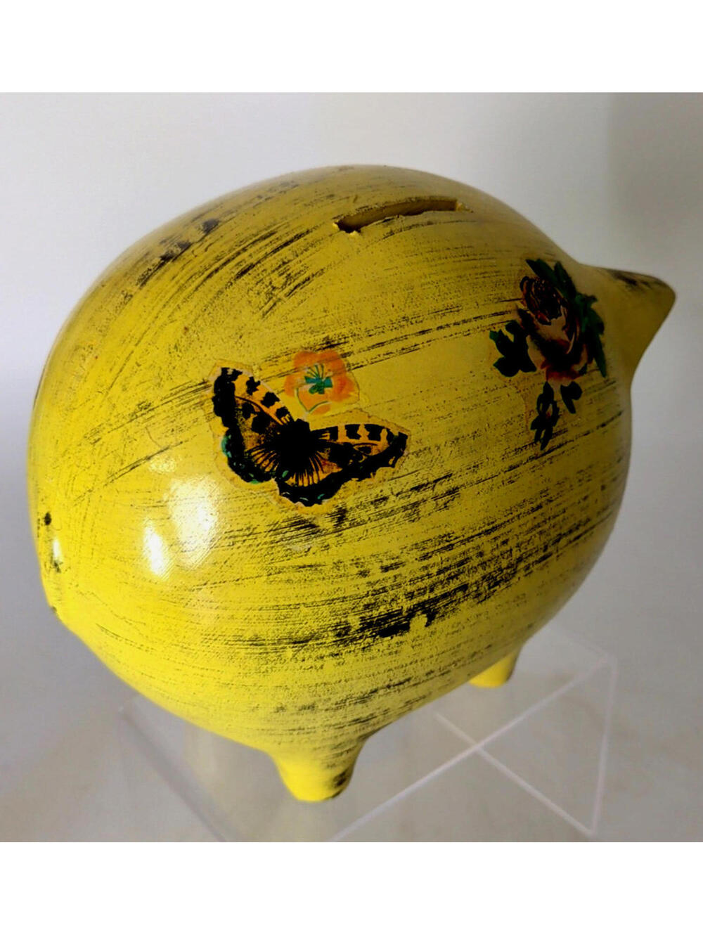 VTG 68 Ceramic Hand-Painted Piggy Bank Floral Rose Country Farmhouse Shabby Chic - Picture 5 of 12